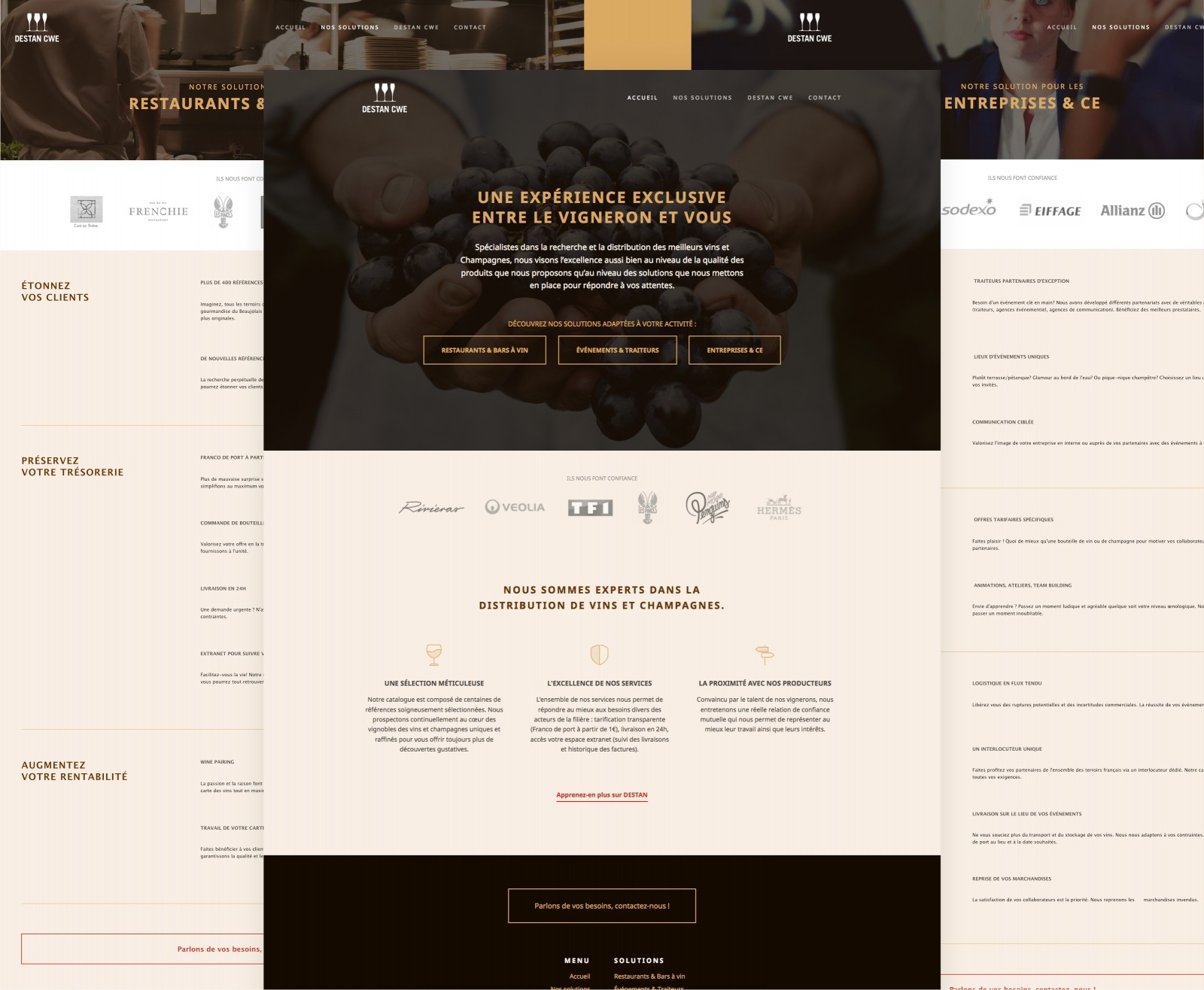 Quelques pages du site WordPress de Destan réalisé par le Studio DPE