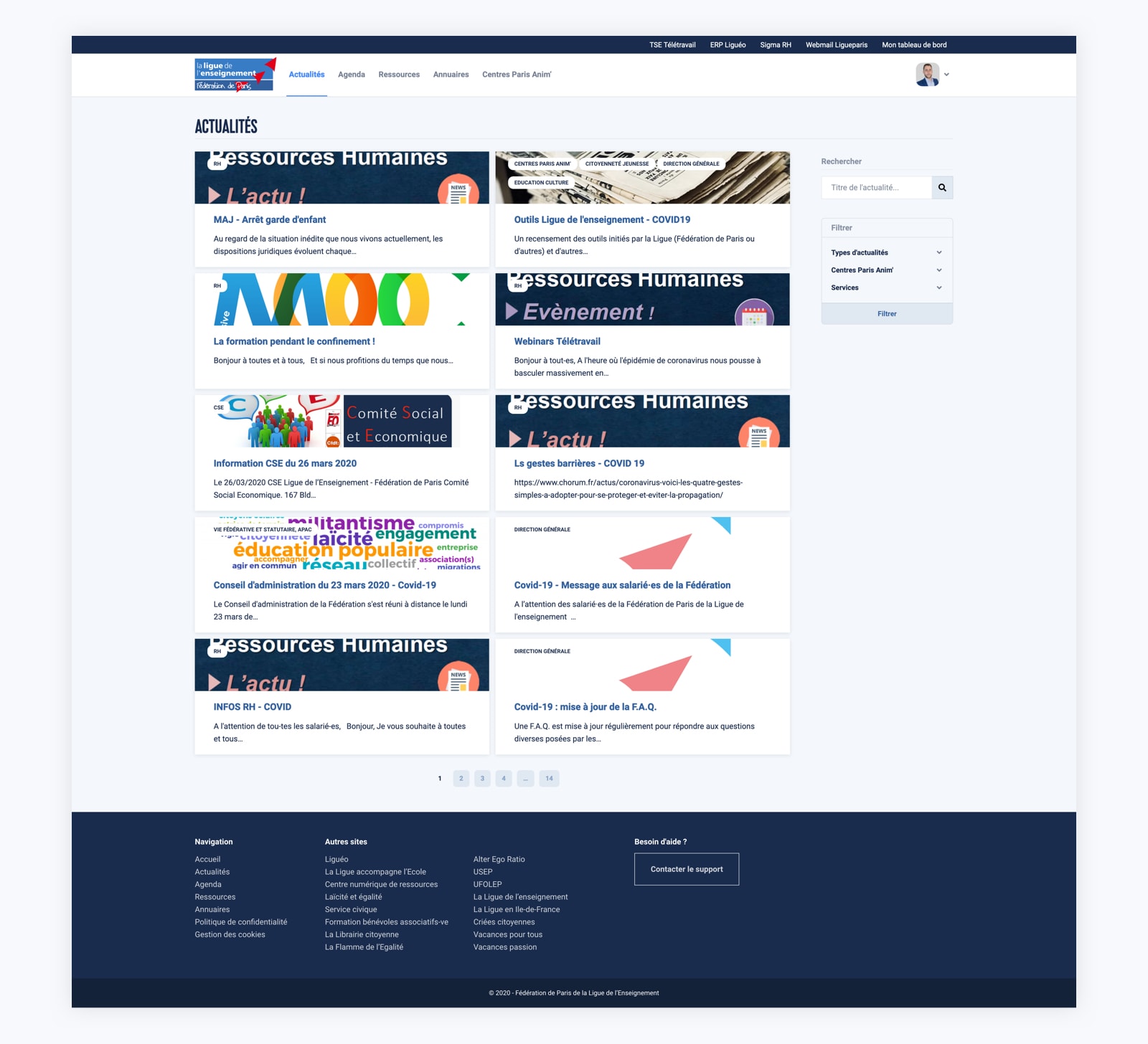 Page des actualités sur l