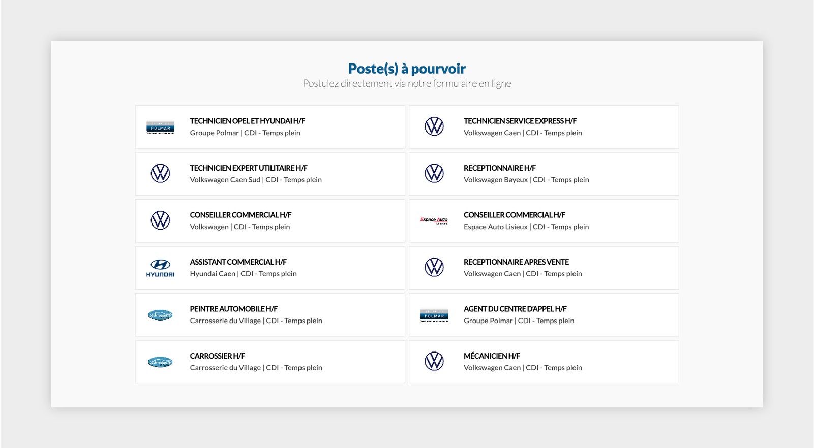 Affichage des offres d