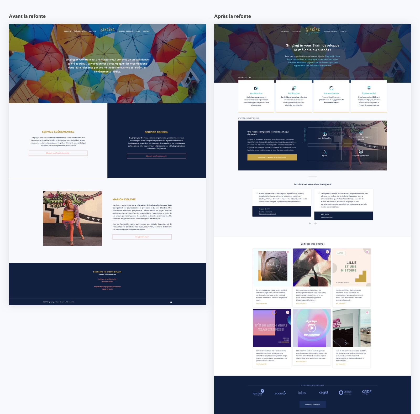 Avant / Après sur la refonte du site WordPress de Singing in your Brain