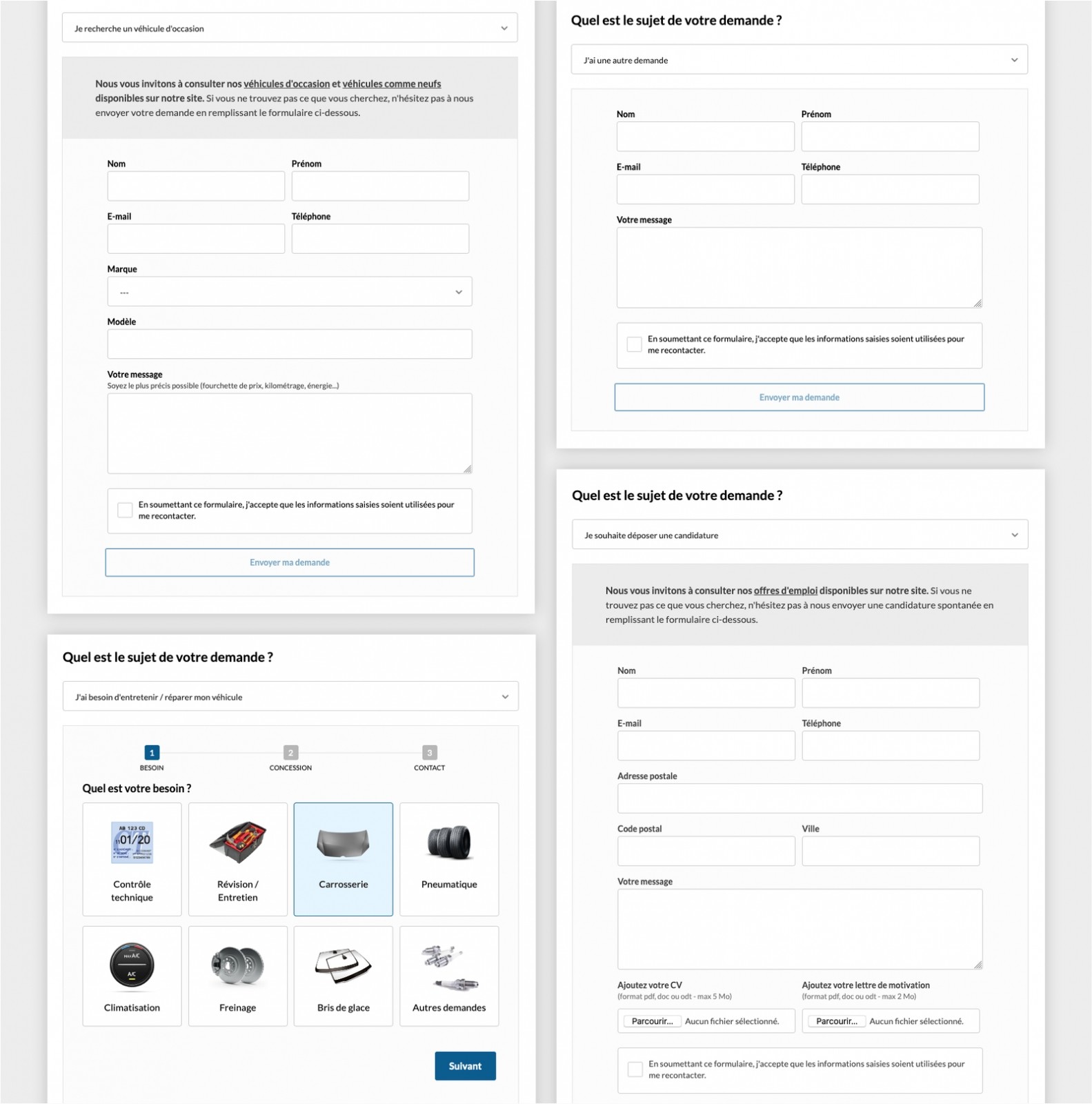 Quelques formulaires WordPress créés pour le Groupe Polmar