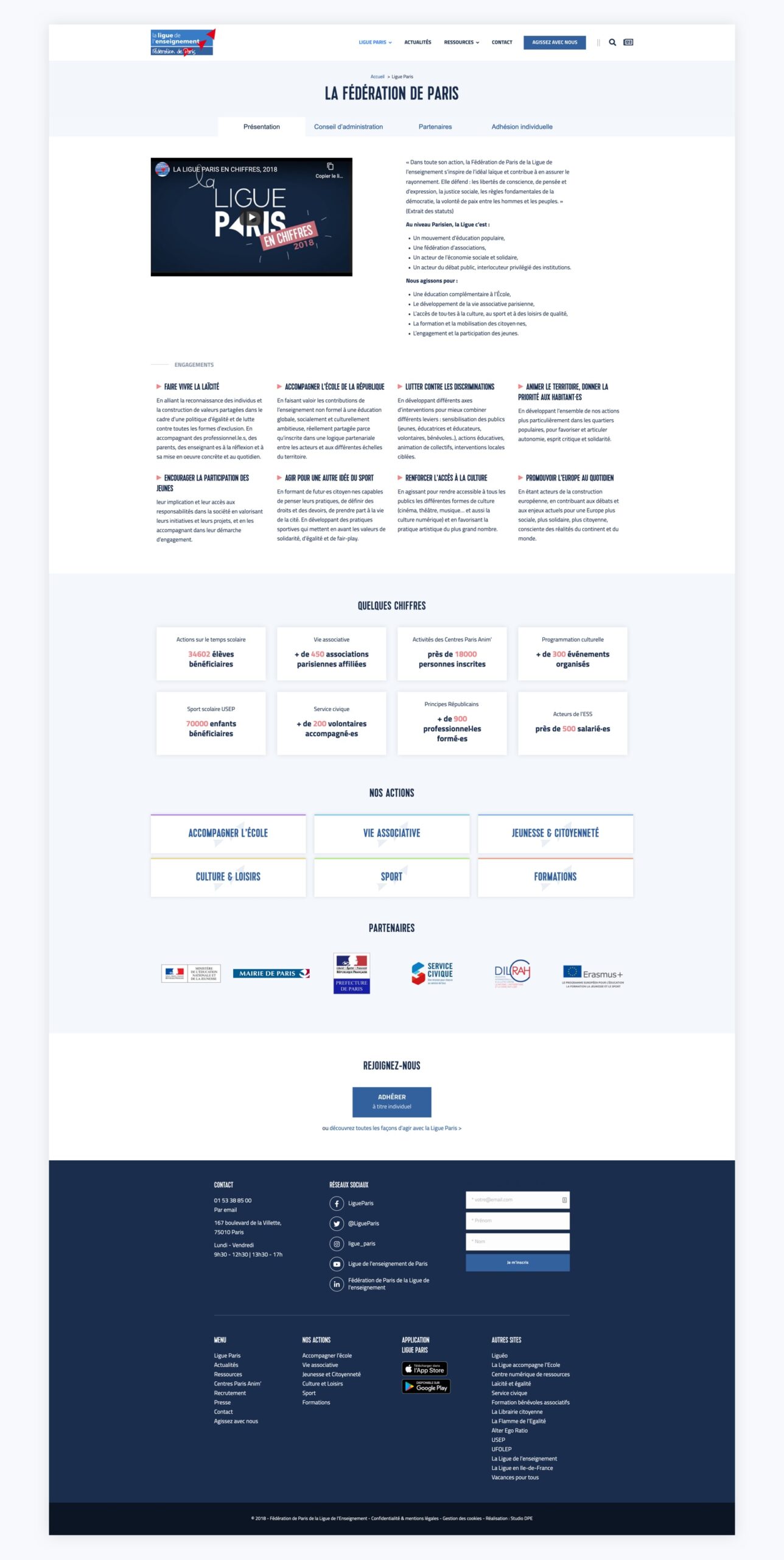 Page de présentation de la Ligue Paris pour la refonte du site WordPress.