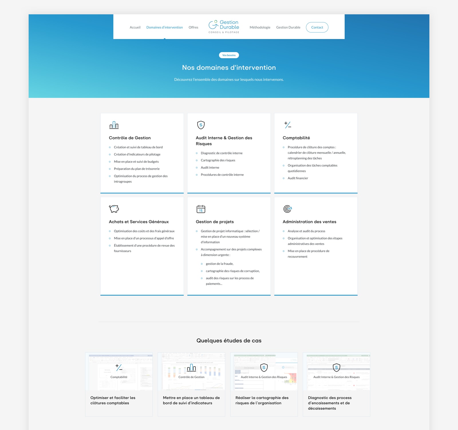 Page illustrant les domaines d